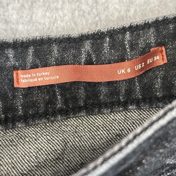 Pilcro Mini Skirt Black Womens Size 2 Side-Pleat Denim Stretch A-Line Zip Front - Picture 5 of 8